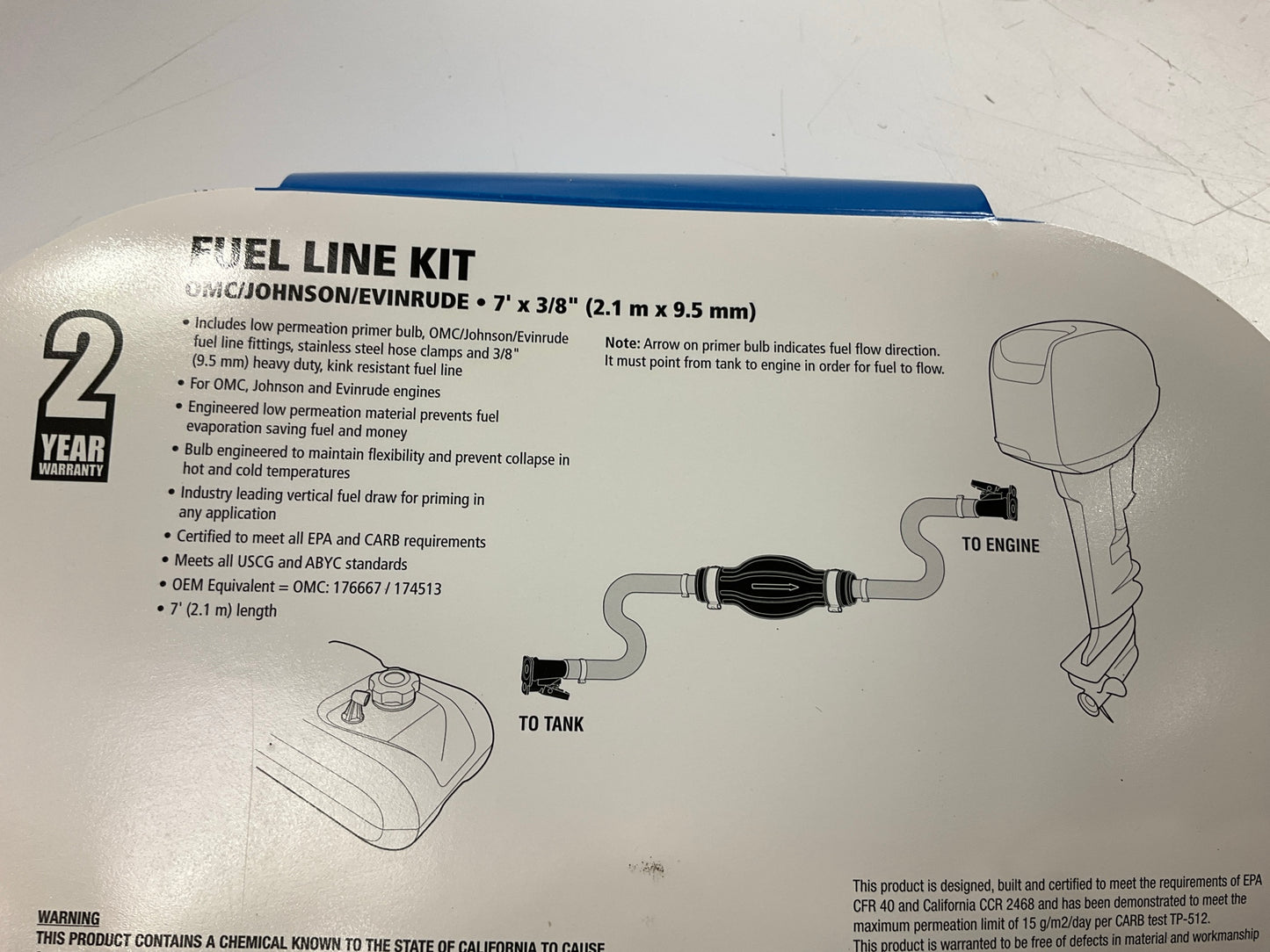 Valmar 6' X 3/8'' Marine Fuel Line Hose W/ Primer Bulb 18-8009EP-2, 93806ELP7
