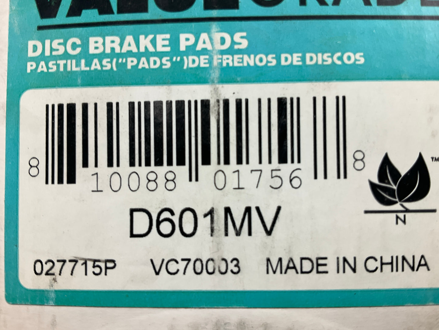Valuegrade D601MV Front Disc Brake Pads