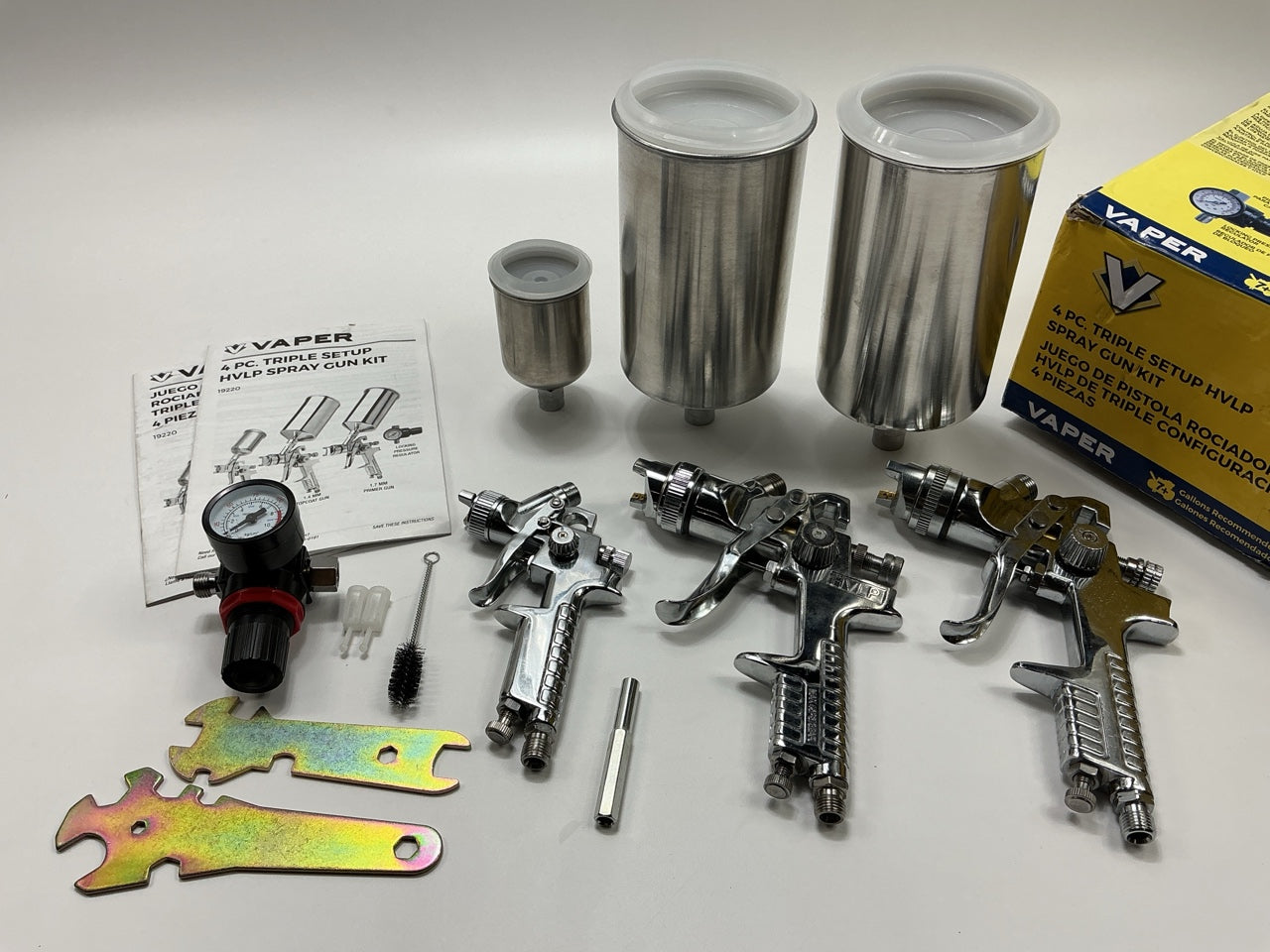 SCRATCH & DENT, SEE ACTUAL PHOTOS - Vaper 19220 HVLP Triple Set-Up Spray Gun Kit