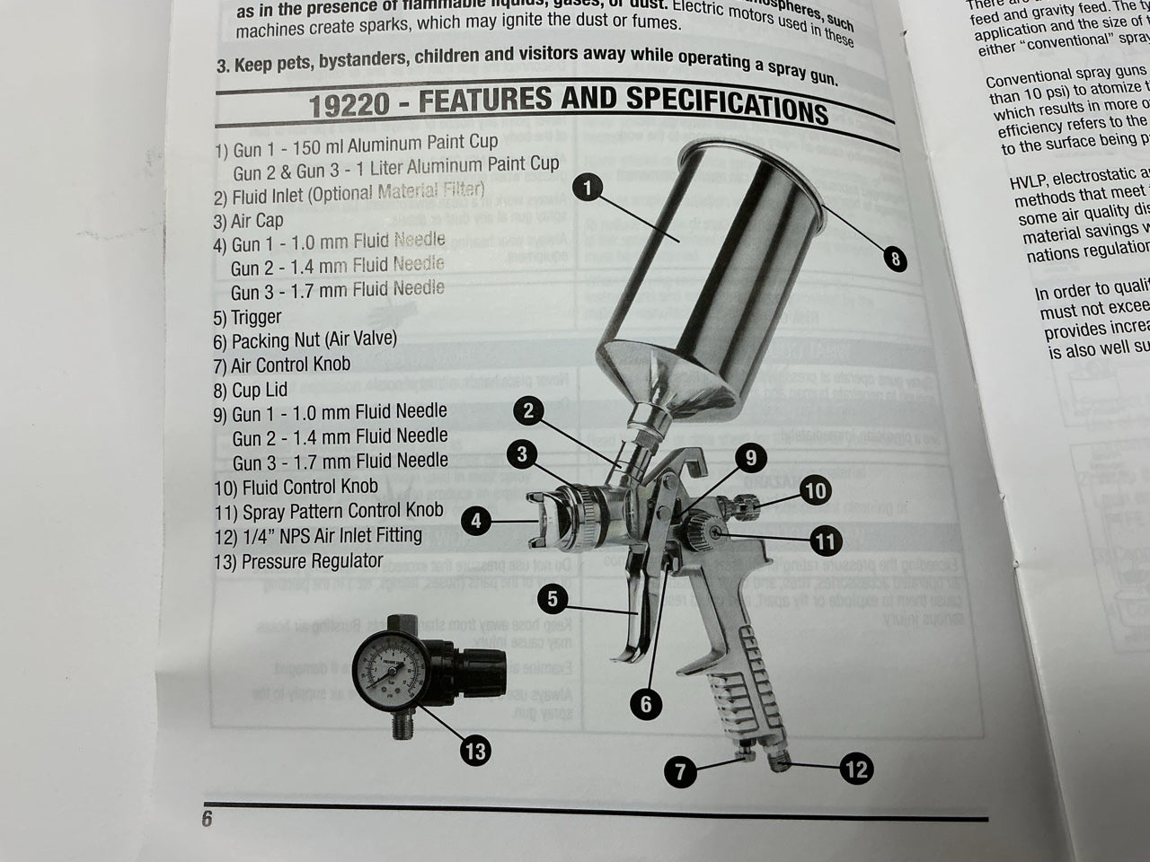 SCRATCH & DENT, SEE ACTUAL PHOTOS - Vaper 19220 HVLP Triple Set-Up Spray Gun Kit