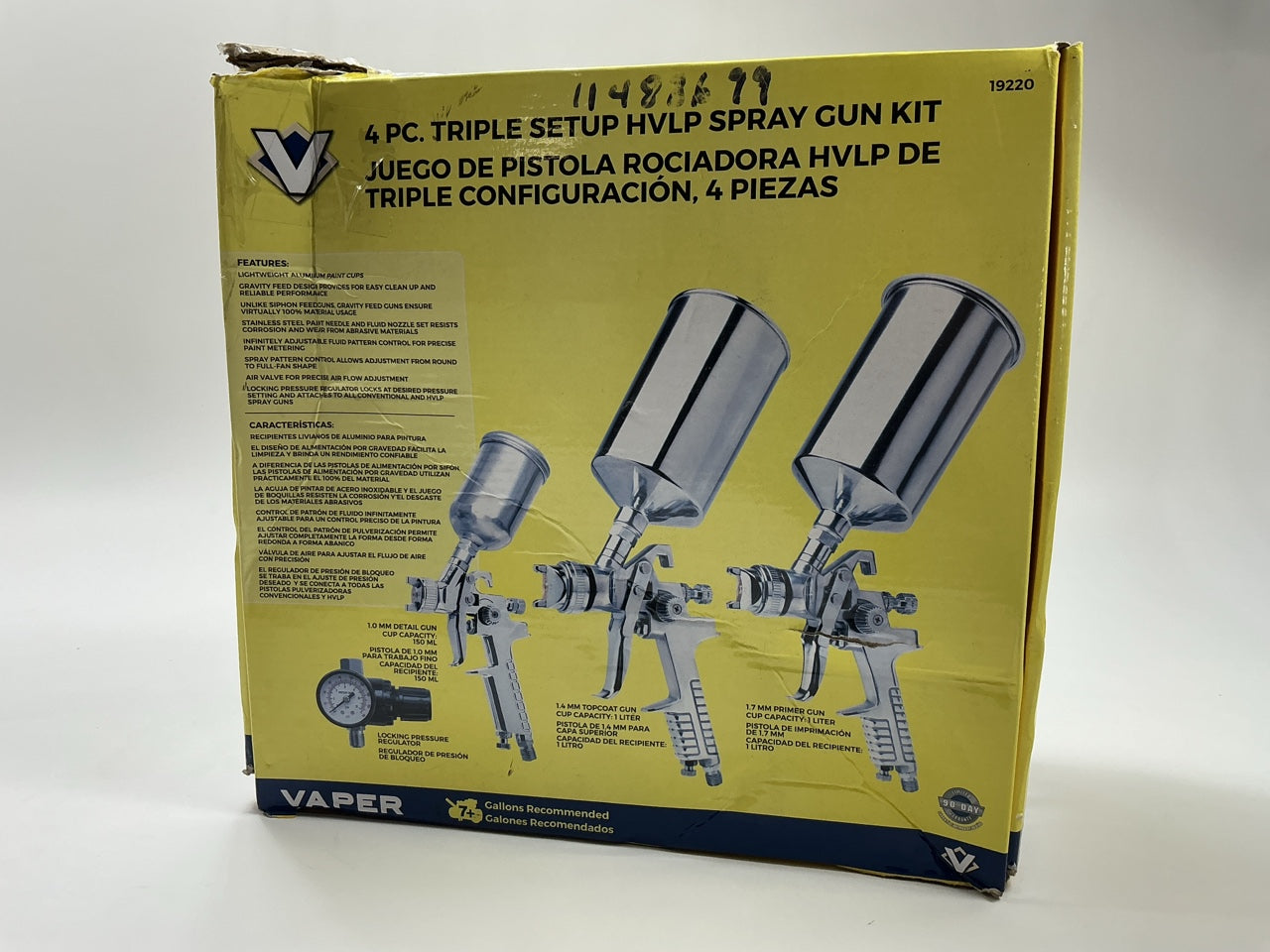 SCRATCH & DENT, SEE ACTUAL PHOTOS - Vaper 19220 HVLP Triple Set-Up Spray Gun Kit