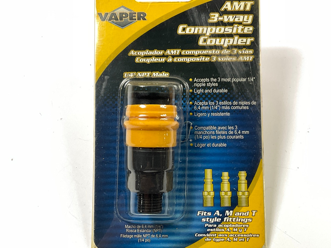 Vaper 19305 AMT 3-Way Composite Coupler For Use With A, M, And T-Style Fittings