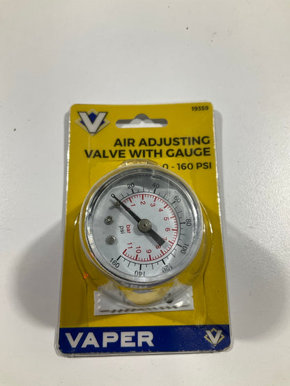 Vaper 19359 Air Adjusting Valve With Gauge - 0-160 PSI, 1/4'' NPT