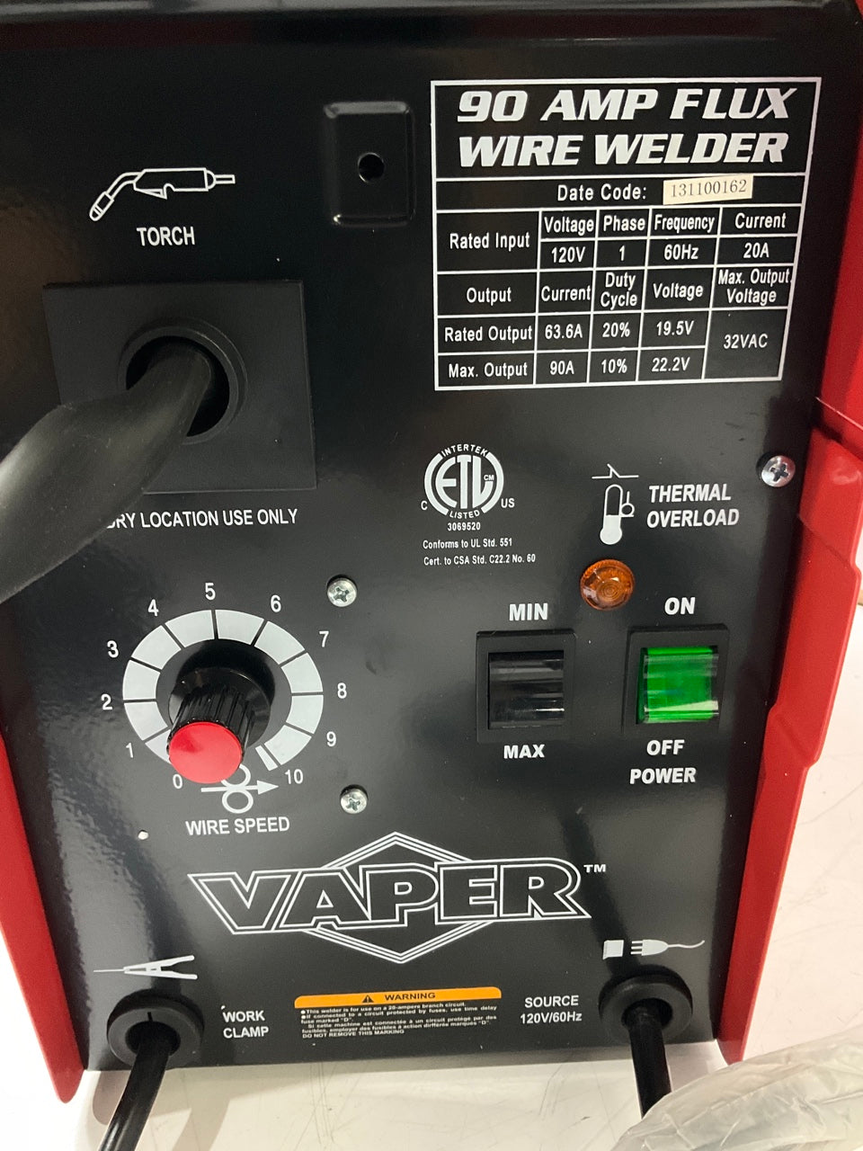 Vaper 41185 120V 90A Gasless Flux-Core Welder