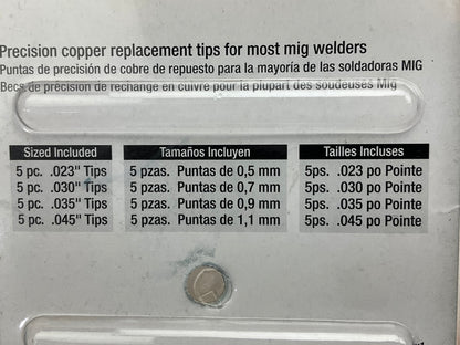 Vaper 41191 Mig Welder Contact Tips  (5) .023'', (5) .030'', (5) .035'' (5) .045''