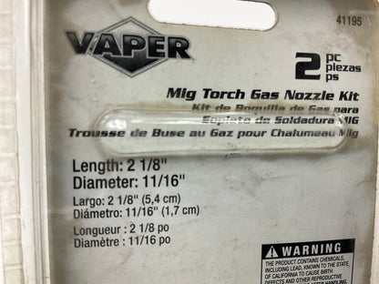 Vaper 41195 Mig Torch Gas Nozzle Kit, 11/16'' Diameter, 2-1/8'' Long - 2 Pack