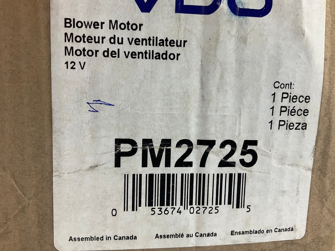 VDO PM2725 HVAC Blower Motor Without Wheel - Front