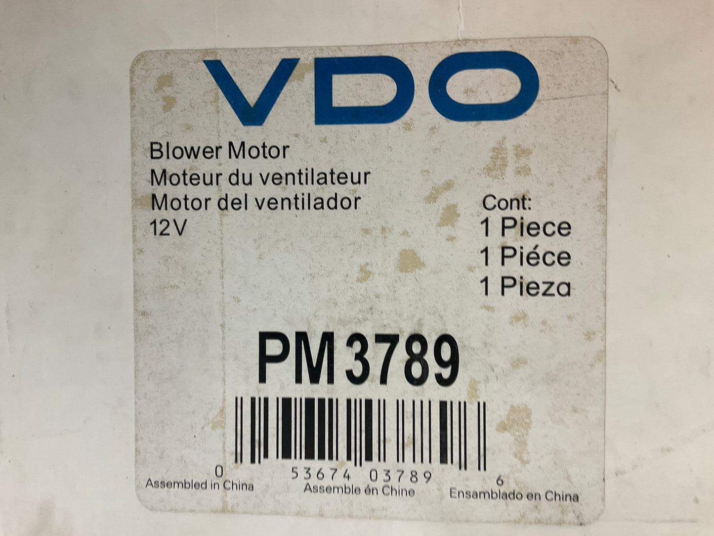 VDO PM3789 HVAC Blower Motor Without Wheel - Front / Rear
