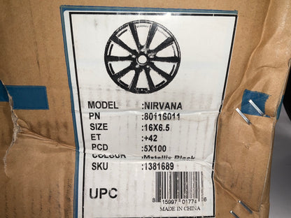 Velox 80116011 Nirvana Black Metallic Alloy Wheel Rim 16''x6.5'' 5x100 Offset 42