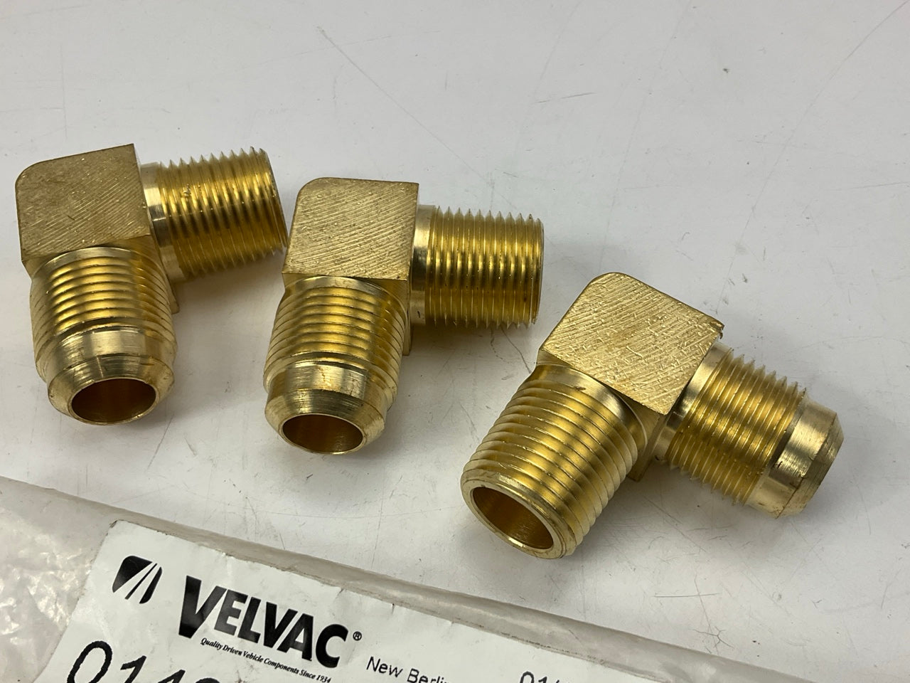 (3) Velvac 014908 Brass SAE 45° Flare Fitting, Male Elbow 5/8'' X 1/2'', 7/8'' -14