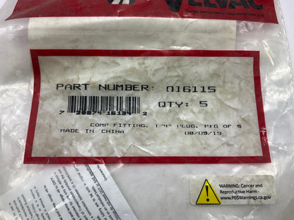5 / PACK - Velvac 016115 Push-Lock Air Brake Fitting, Composite Plug, 1/4''