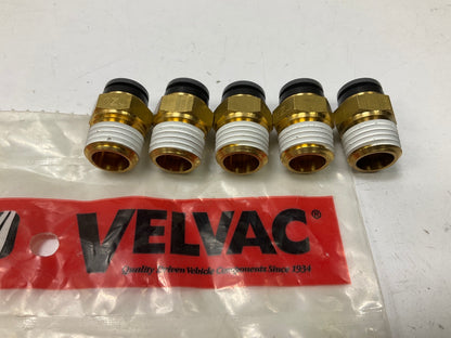 (5) Velvac 016144 Push-Lock Air Brake Fitting Male Connector, Brass, 1/4'' X 1/4''