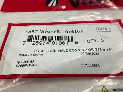 (10) Velvac 016162 Push-Lock Air Brake Fitting, Male, Brass, 3/8'' X 1/8''