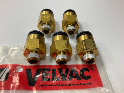 (5) Velvac 016162 Push-Lock Air Brake Fitting, Male Connector, Brass 3/8'' X 1/8''