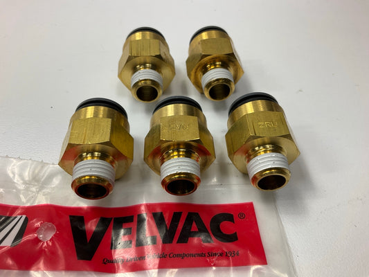 (5) Velvac 016184 Push-Lock Air Brake Fitting, Male Connector, Brass, 1/2 X 1/4''