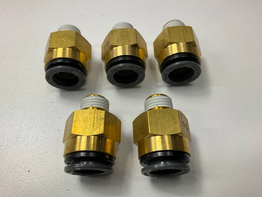 (5) Velvac 016184 Push-Lock Air Brake Fitting, Male Connector, Brass, 1/2 X 1/4''