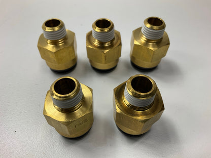 (5) Velvac 016184 Push-Lock Air Brake Fitting, Male Connector, Brass, 1/2 X 1/4''