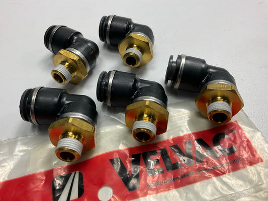 (5) Velvac 016262 Push-Lock Air Brake Fitting, 90° Male Swivel Elbow, 3/8 X 1/8''