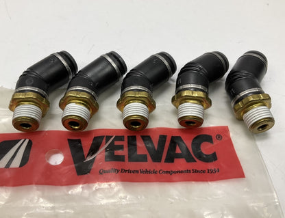 (5) Velvac 016442 Push-Lock Air Brake Fitting 45° Male Swivel Elbow, 1/4'' X 1/8''