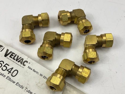 (5) Velvac 016540 - Nylon Air Brake 90 Degree Elbow Ends Tube 1/4'' Fittings