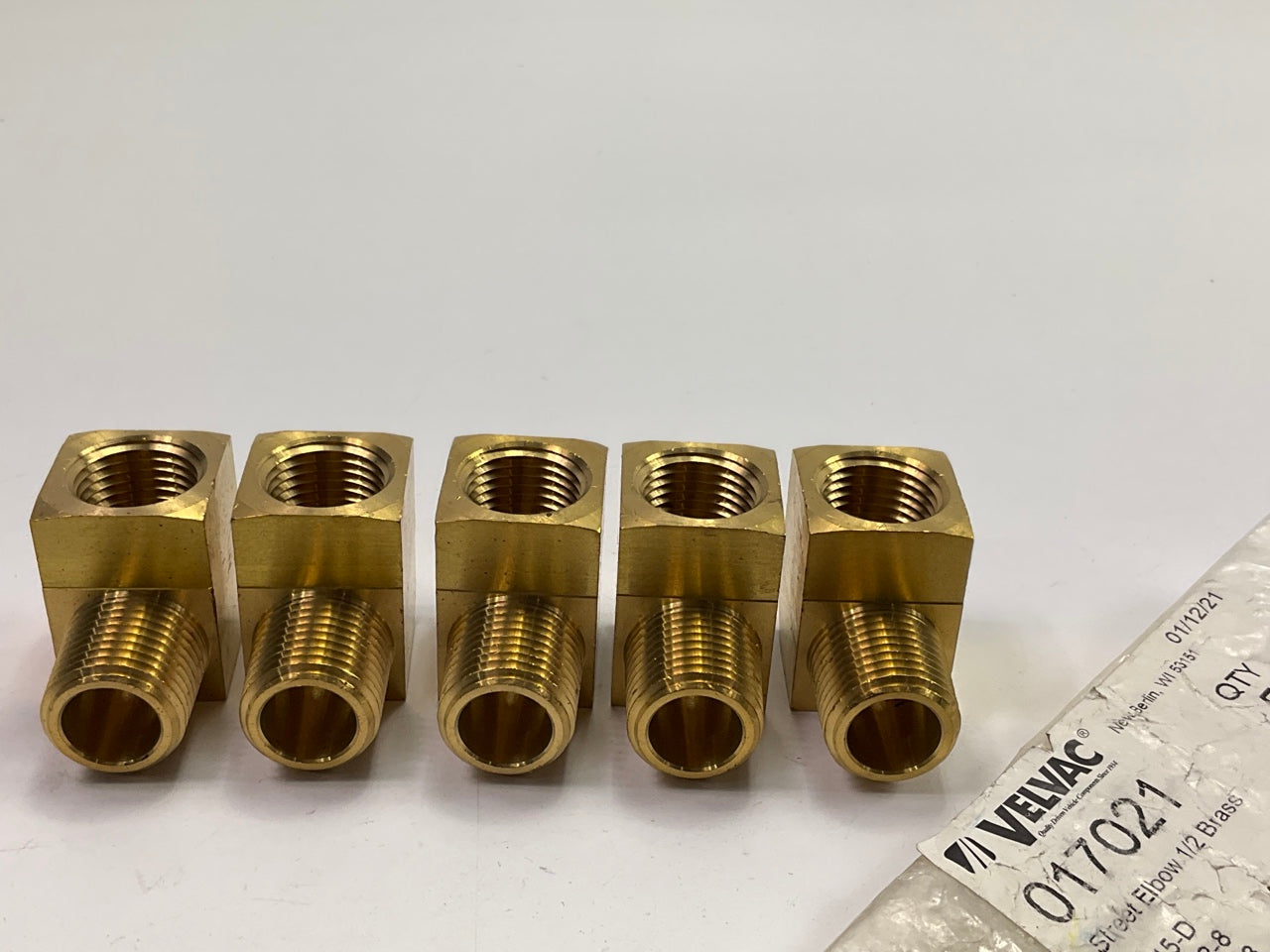 (5) Velvac 017021 Pipe Fitting, Street Elbow, Brass, 1/2''