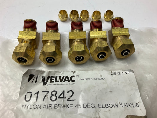 (5) Velvac 017842 Nylon Air Brake Tube Fitting, 45° Elbow, 1/4'' X 1/8''