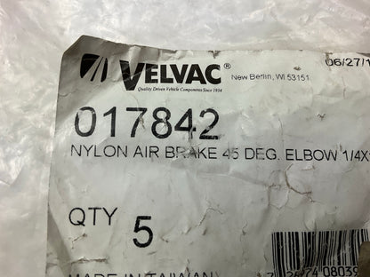 (5) Velvac 017842 Nylon Air Brake Tube Fitting, 45° Elbow, 1/4'' X 1/8''