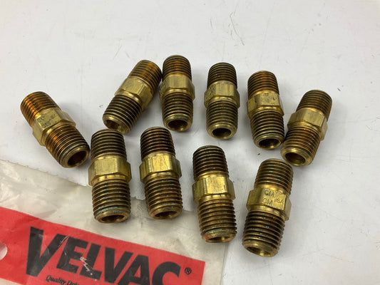 (10) Velvac 018010 Pipe Fittings, Hex Nipple, Brass, 1/4''