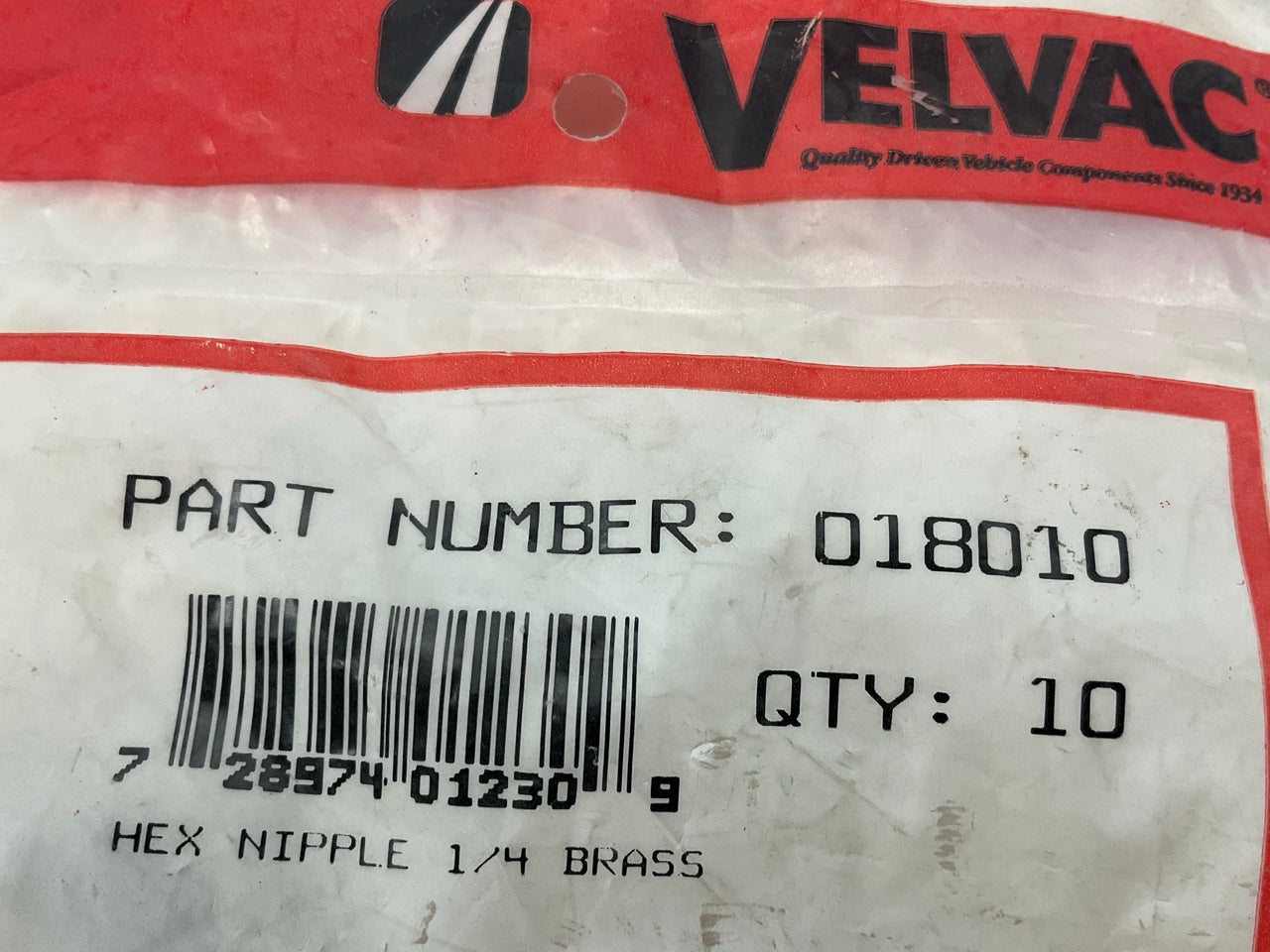 (10) Velvac 018010 Pipe Fittings, Hex Nipple, Brass, 1/4''