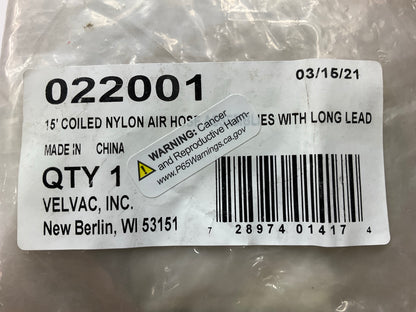 Velvac 022001 Coiled Nylon Air Hose Tubing Kit, 15' Standard (Blue & Red)
