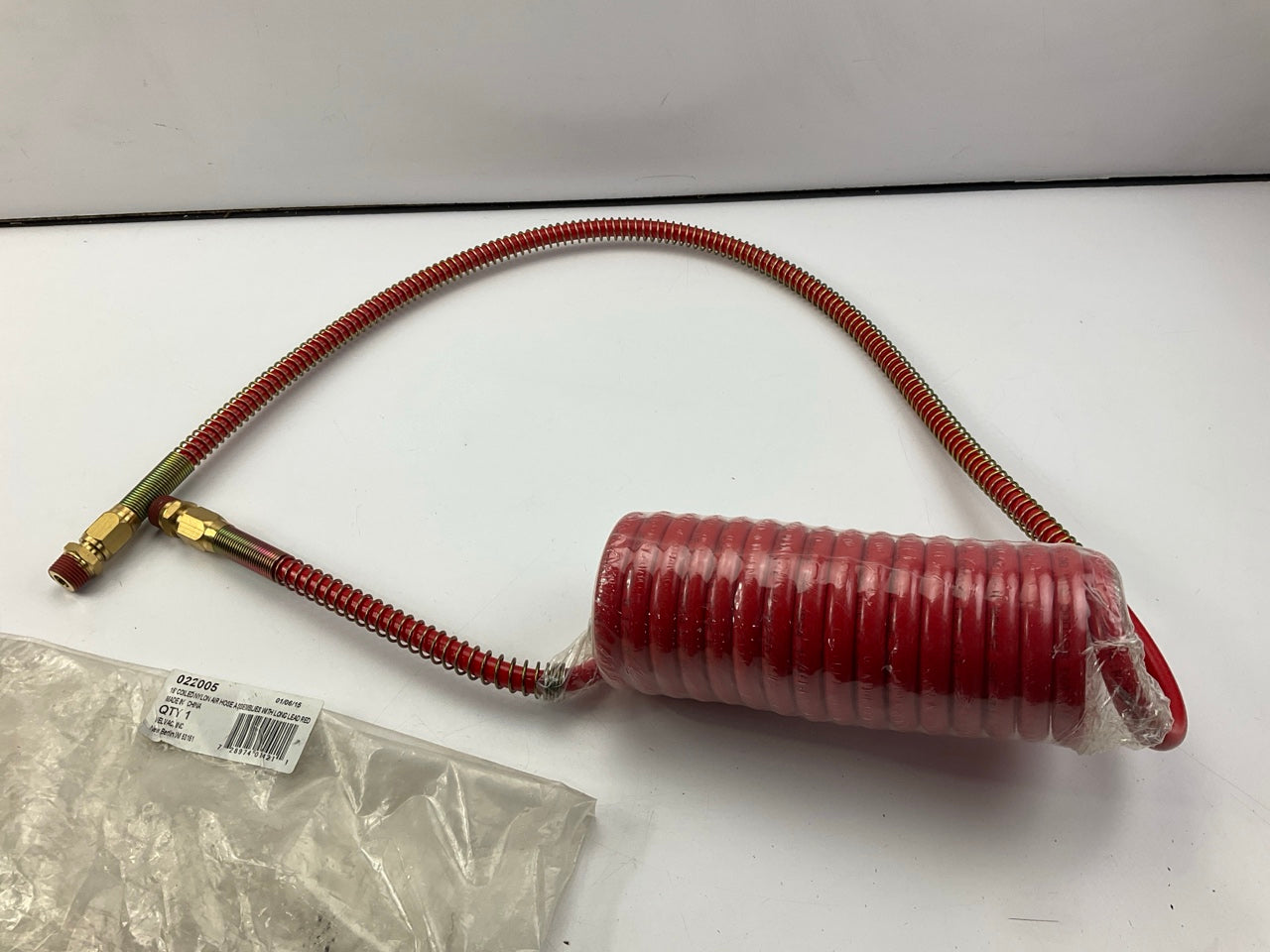 Velvac 022005 Coiled Nylon Air Hose Tubing Assembly, Red Emergency, 15' Long