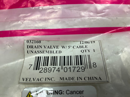 Velvac 032160 Air Tank Pull Drain Valve Valve W/ 5' Cable, Uncrimped On Free End