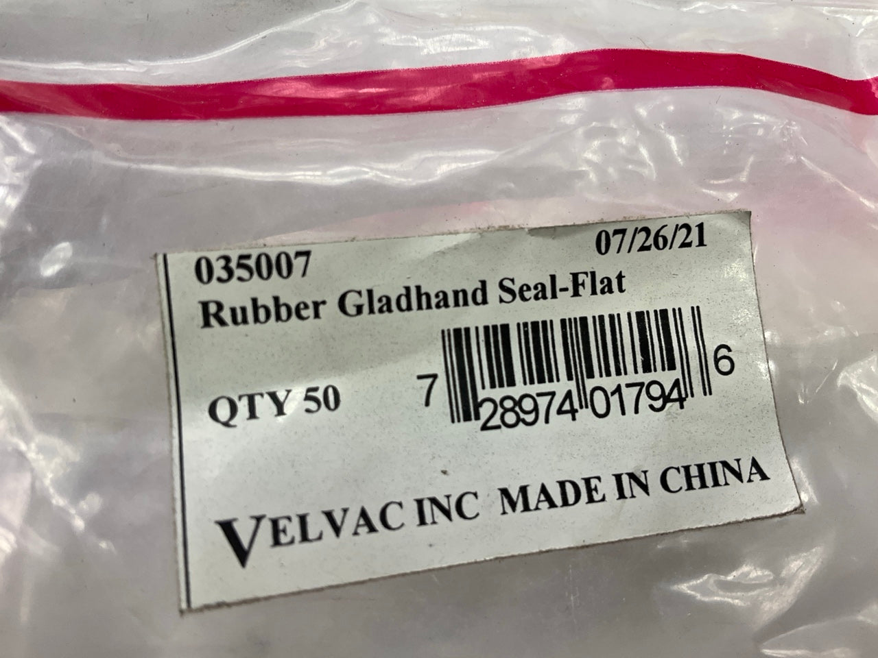 (50) Velvac 035007 Rubber Gladhand Seal, Flat