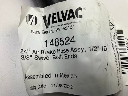 Velvac 148524 Air Brake Hose - 1/2'' X 3/8'' X 24'', Both Ends Swivel