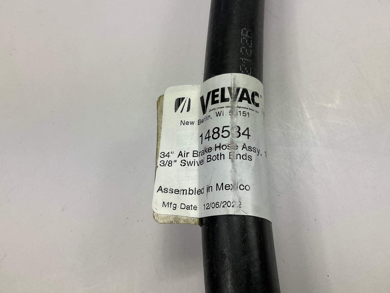 Velvac 148534 Air Brake Hose 1/2'' X 3/8'' X 34'', Both Ends Swivel