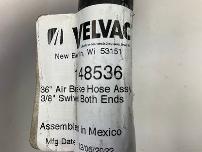 Velvac 148536 Air Brake Hose - 1/2'' X 3/8'' X 36'', Both Ends Swivel