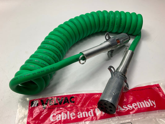 Velvac 59016 7-Way ABS 15'' Green Coil Trailer Electric Cable Power Cord 12'' Lead