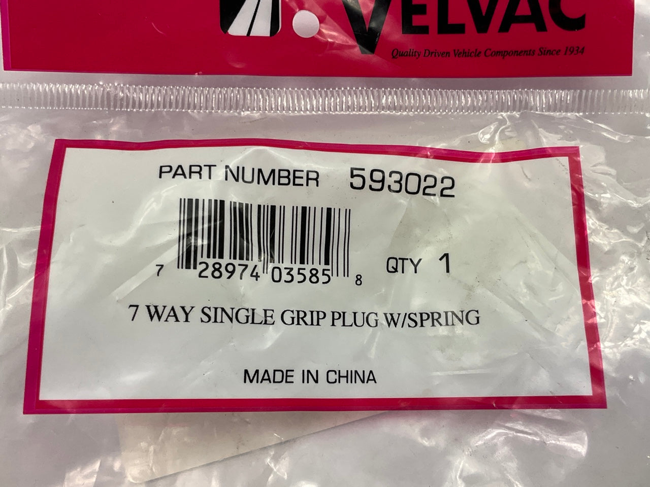 Velvac 593022 Single Grip Plug, W/ Spring, 7-Way