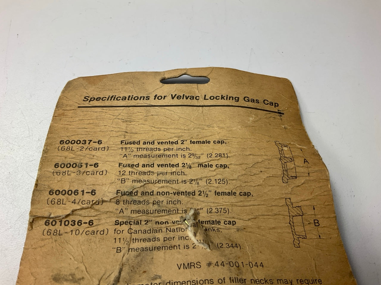 Velvac 601036-6 Special 2'' Non-vented Female Cap 11-1/2'' Thread