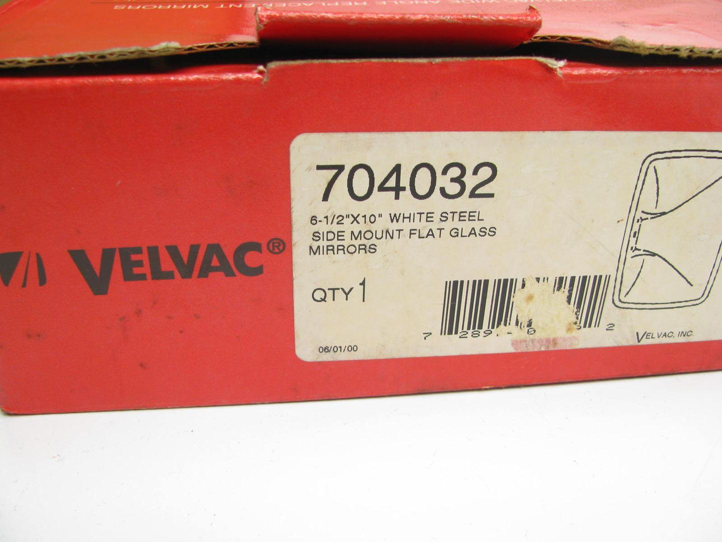 Velvac 704032 6.5'' X 10'' White Steel Mirror Head With Flat Glass