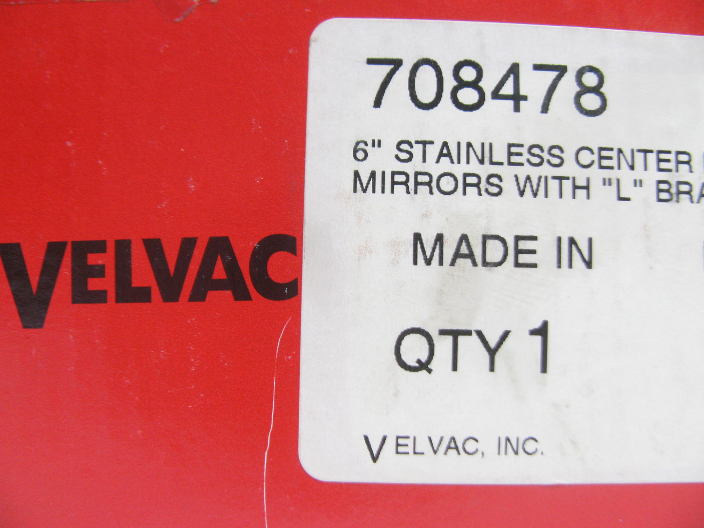 Velvac 708478  6'' Center Mount Convex Mirrors, Stainless Steel