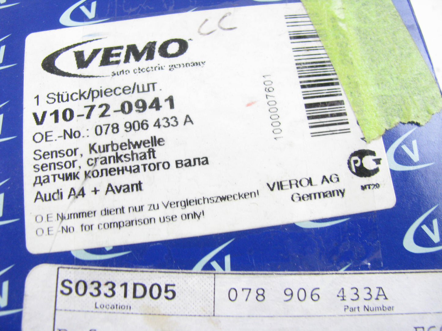 Vemo 078906433A Engine Crankshaft Position Sensor