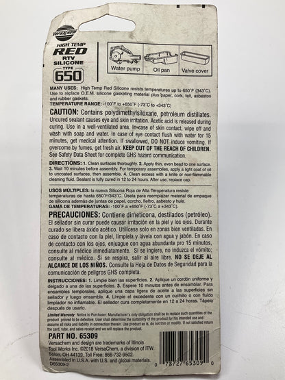 VersaChem 65309 High Temperature RED RTV Sensor Safe Silicone Gasket Maker