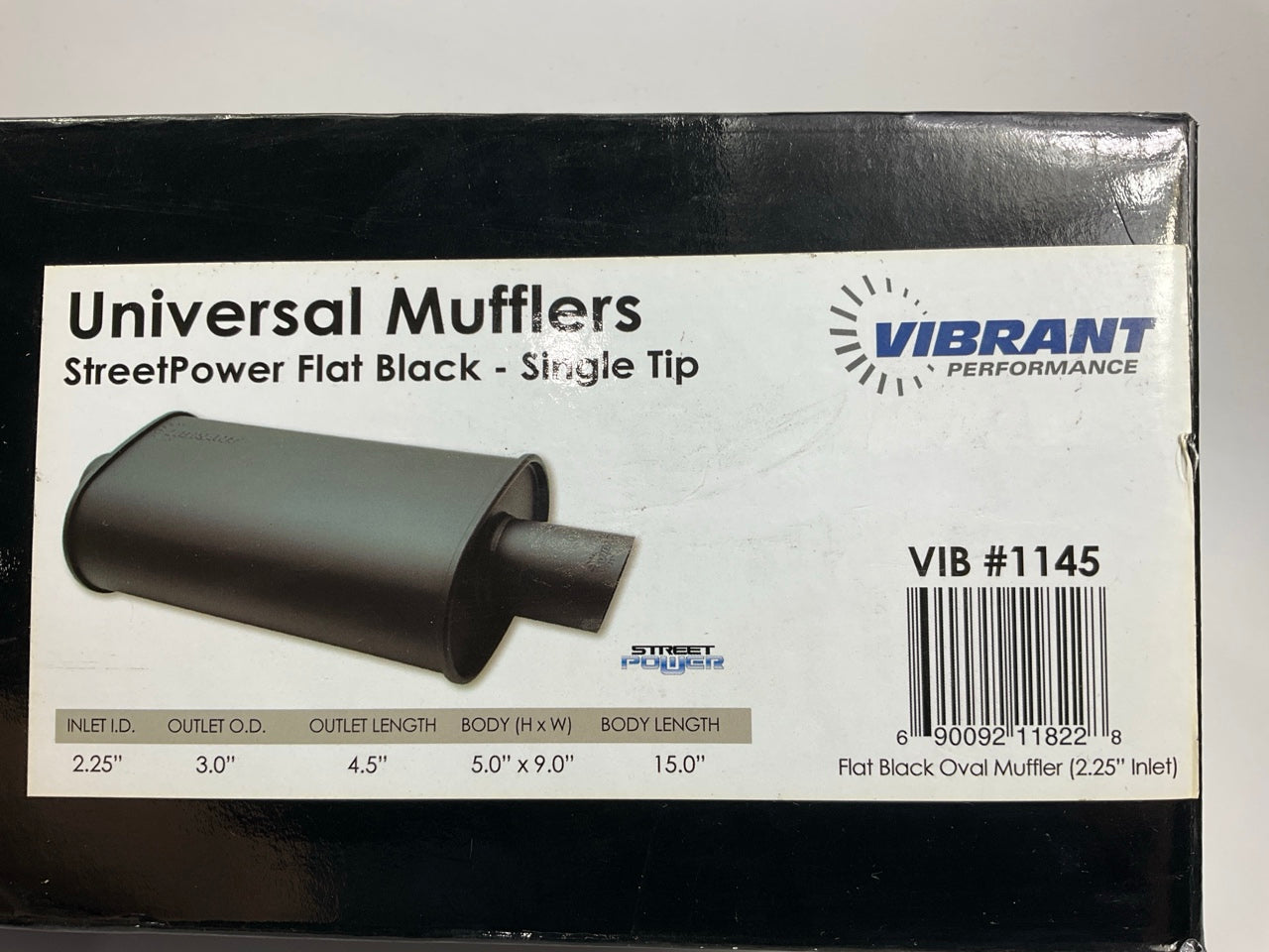 Vibrant Performance 1145 Black Powdercoated 304SS Muffler - 2-1/4'' In, 3'' Outlet