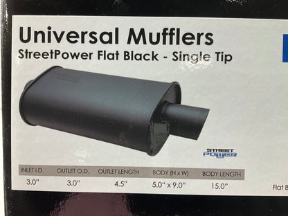 Vibrant 1147 StreetPower Black Oval Muffler With Single 3'' Round Tip 3'' Inlet