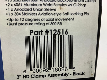 Vibrant 12516 Anodized Black Clamp HD Air Tube Clamp For 3'' OD Tubing