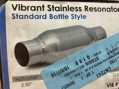 Vibrant 1792 Bottle Style Exhaust Resonator 2.5'' Inlet / Outlet X 12'' Long