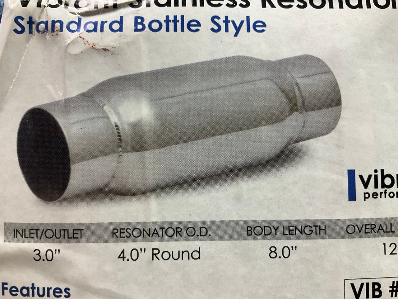 Vibrant 1794 Stainless Steel Bottle Style Resonator, 3'' Inlet/Outlet X 12'' Long