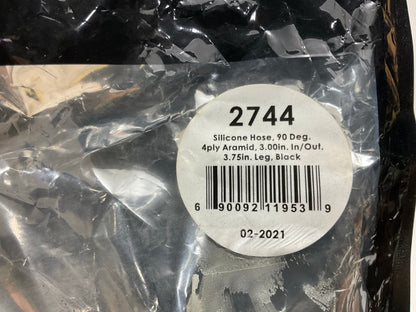 Vibrant 2744 4 Ply Silicone Pipe Elbow Connector 3'' ID X 3.5'' 90 Deg Elbow BLACK