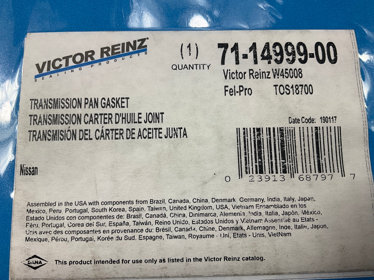 Victor Reinz 71-14999-00 Auto Trans Oil Pan Gasket For 1991-2002 Infiniti G20